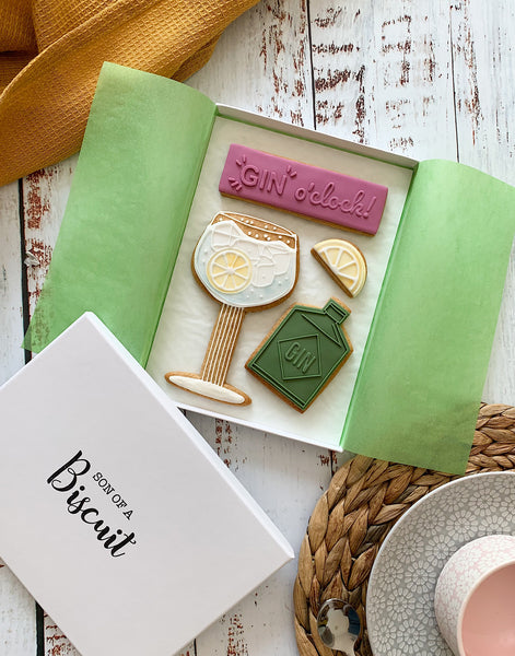 gin and tonic themed letterbox biscuit gift