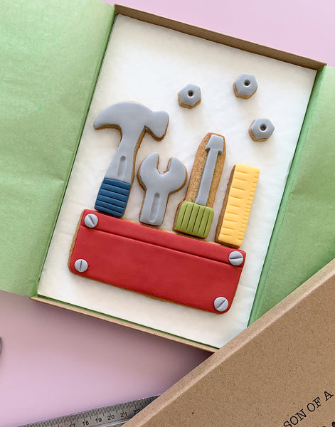 toolbox themed letterbox biscuits
