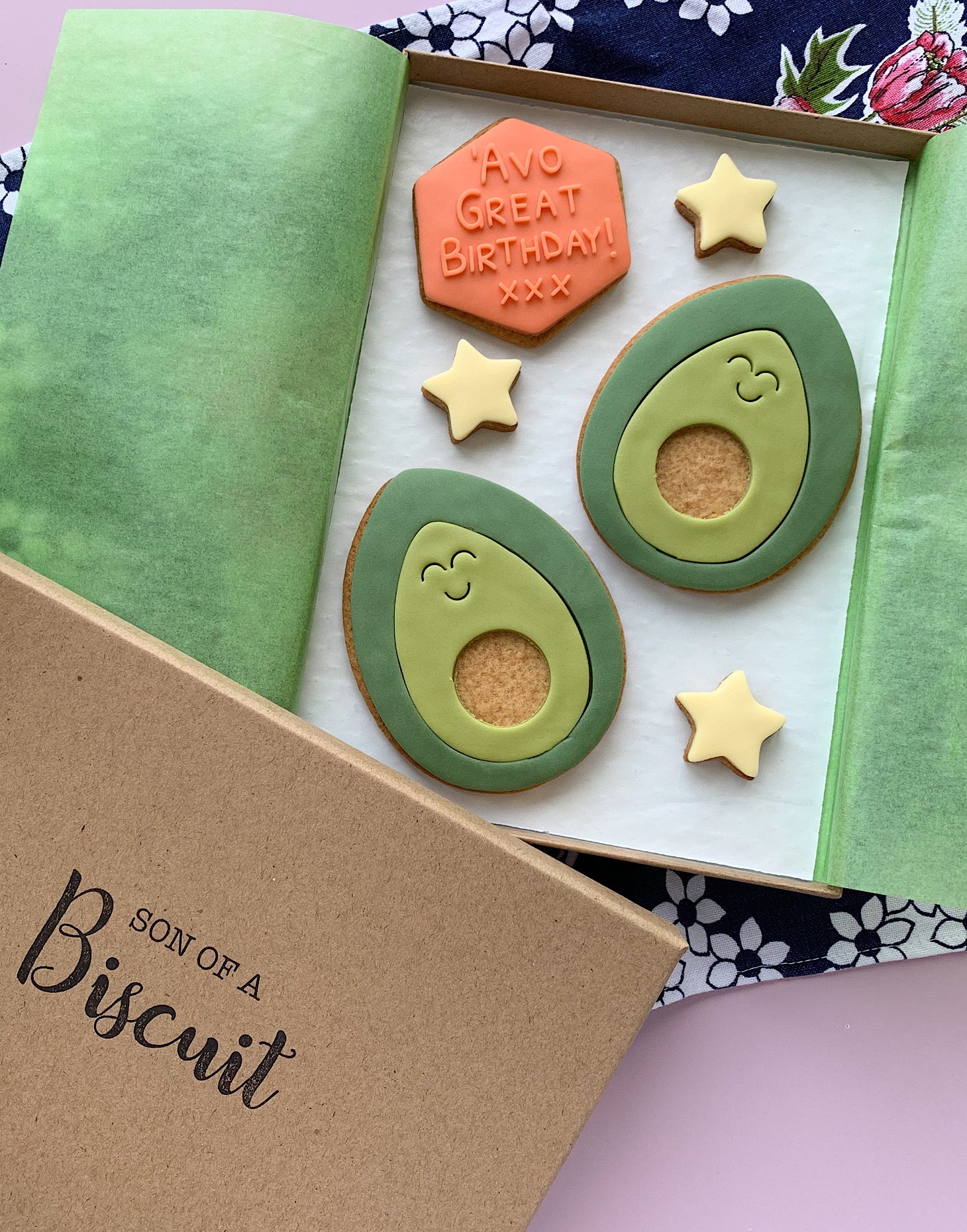cute avocado themed letterbox biscuits