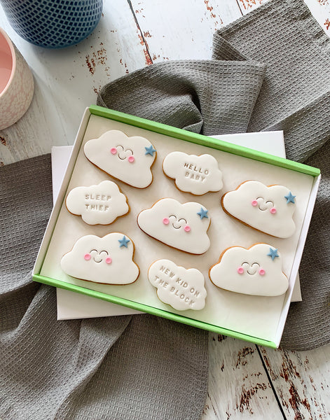 hello baby iced cloud theme letterbox biscuits