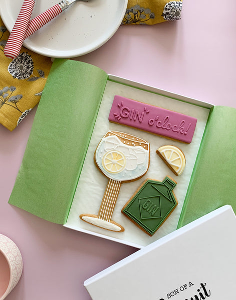 gin o clock fondant covered letterbox biscuits