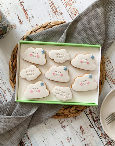 Cloud styled new baby letterbox biscuits